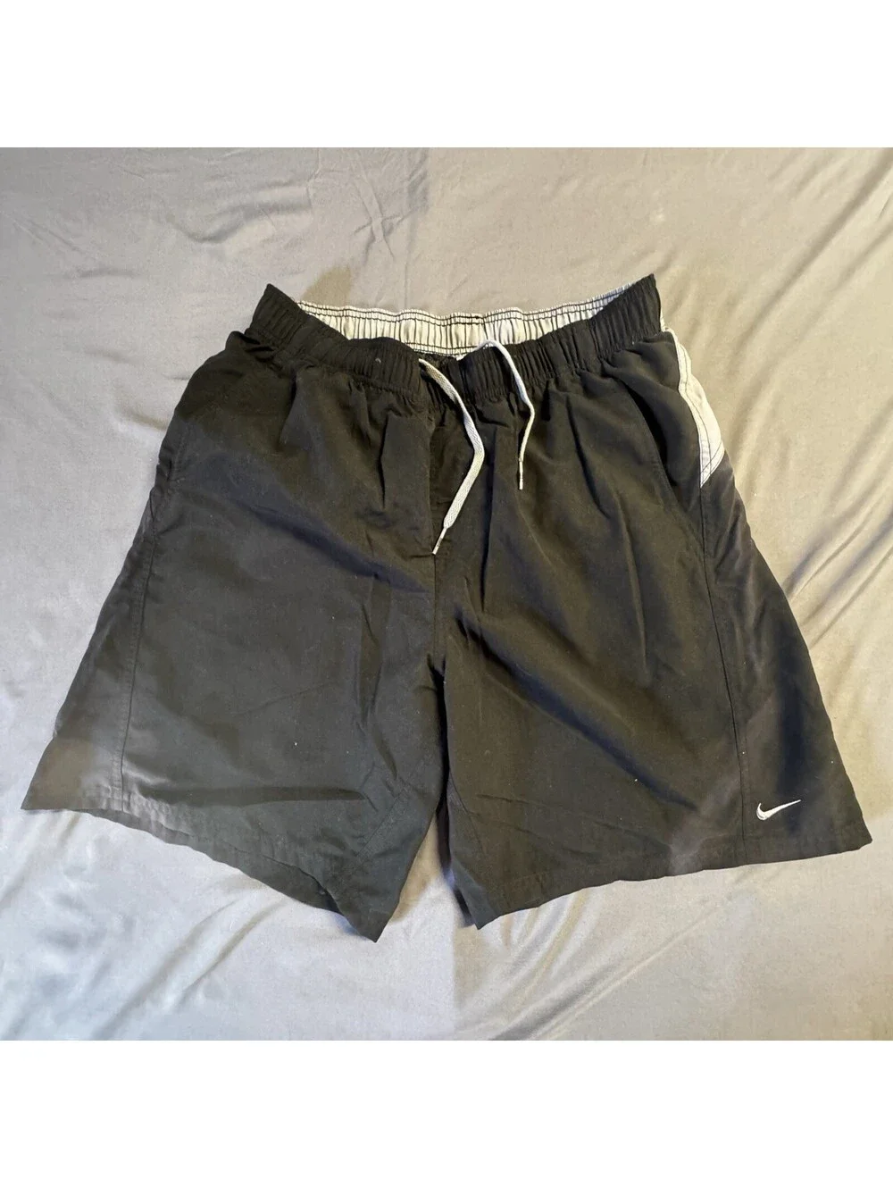 Nike Swim Shorts Black Board Shorts Elastic Waist Trunk Men's Large - bleached